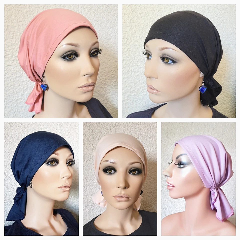 Bequeme Chemo MÜTZE KOPFTUCH STRETCH BANDANA ohne Binden Tuch CHEMOMÜTZE Lina BW - Bild 1 von 1