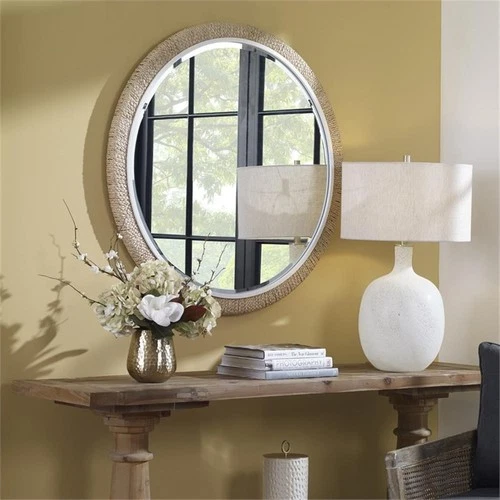 Uttermost Carbet Round Coastal Iron MDF and Glass Mirror in Brown/White - Picture 6 of 8