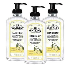 J.R. Watkins Lemon Hand Soap Pack of 3 Nourishing Skin Cleaning Agent 11 Fl Oz