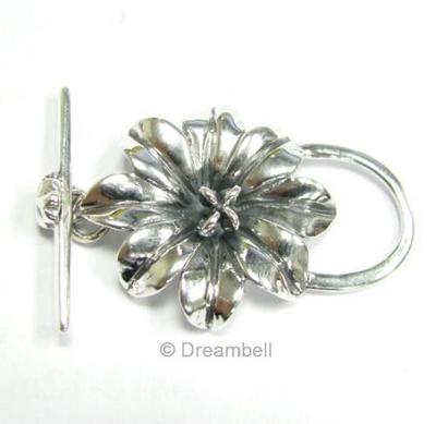 1x BALI STERLING SILVER FLOWER ROUND TOGGLE CLASP 16mm #499