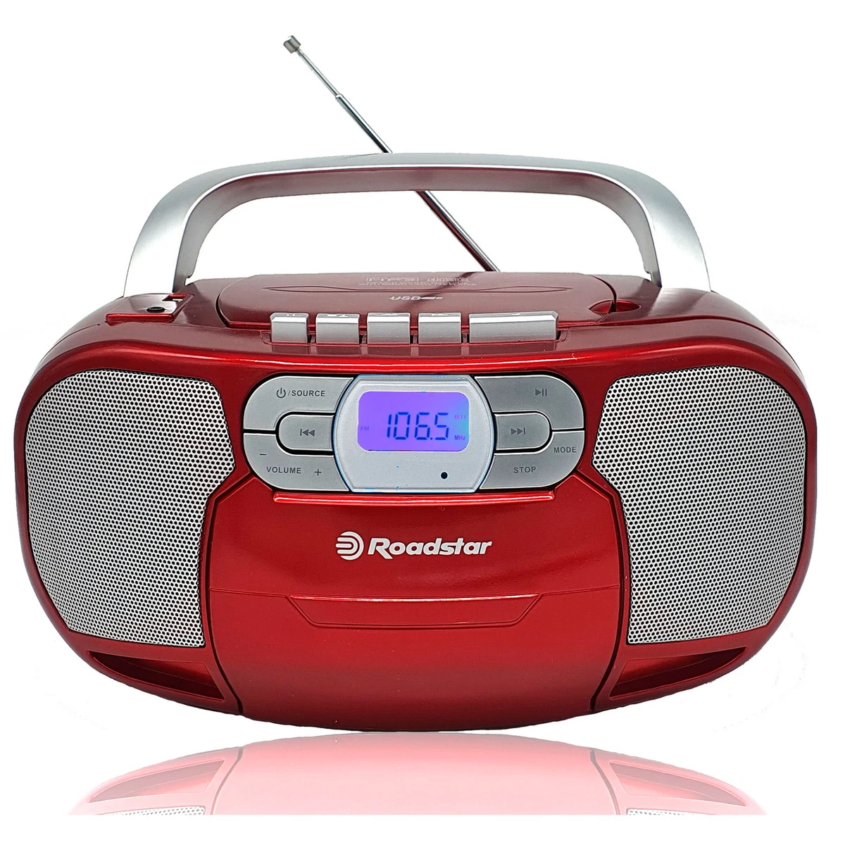 Boombox AEG SR 4373 Rot - Système Stéréo Compact USB/SD/MP3, Radio-Réveil, Rouge