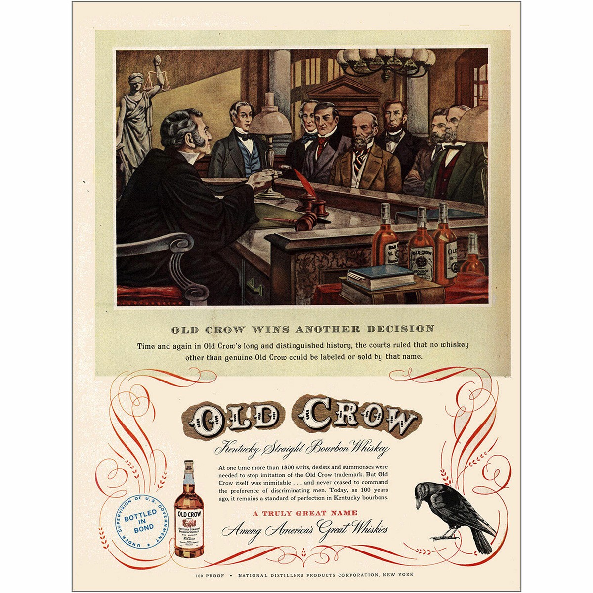 1950 Old Crow Whiskey: Wins Another Decision Vintage Print Ad | eBay
