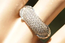 JOHN HARDY Asli Classic Chain Link Sterling Silver Pavé Diamond Band Ring! NWT!