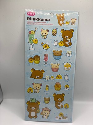 Brand New Japanese Rilakkuma Kiiroitori Muffin Cafe Blue 4'' by 9 Sticker Sheet
