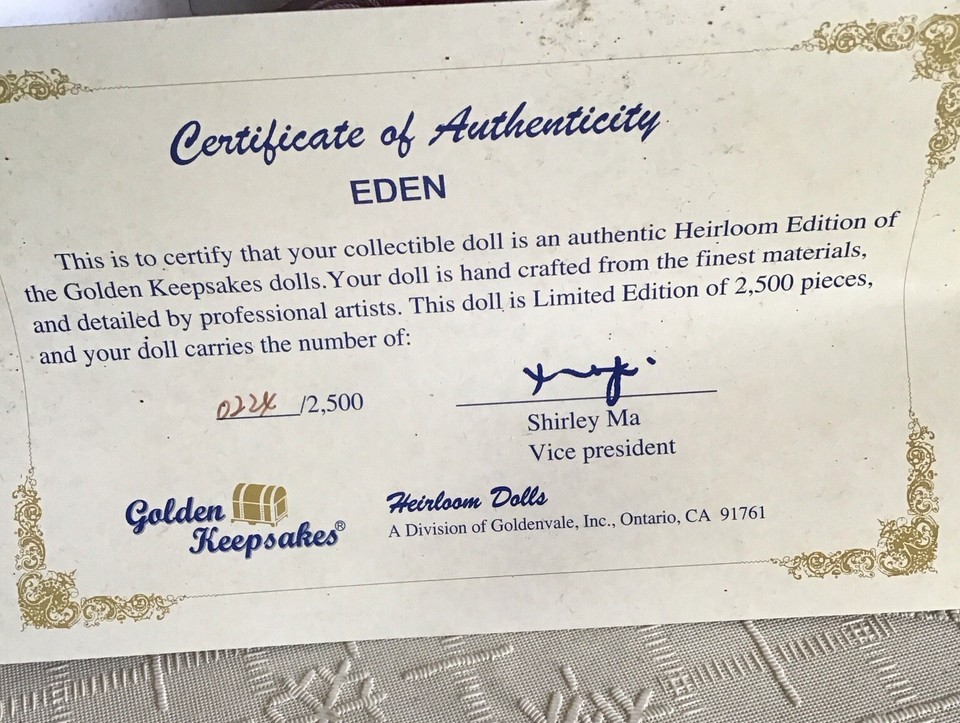 Heirloom Golden Keepsakes Eden Tassel Doll 0224/2500,Limited Edition