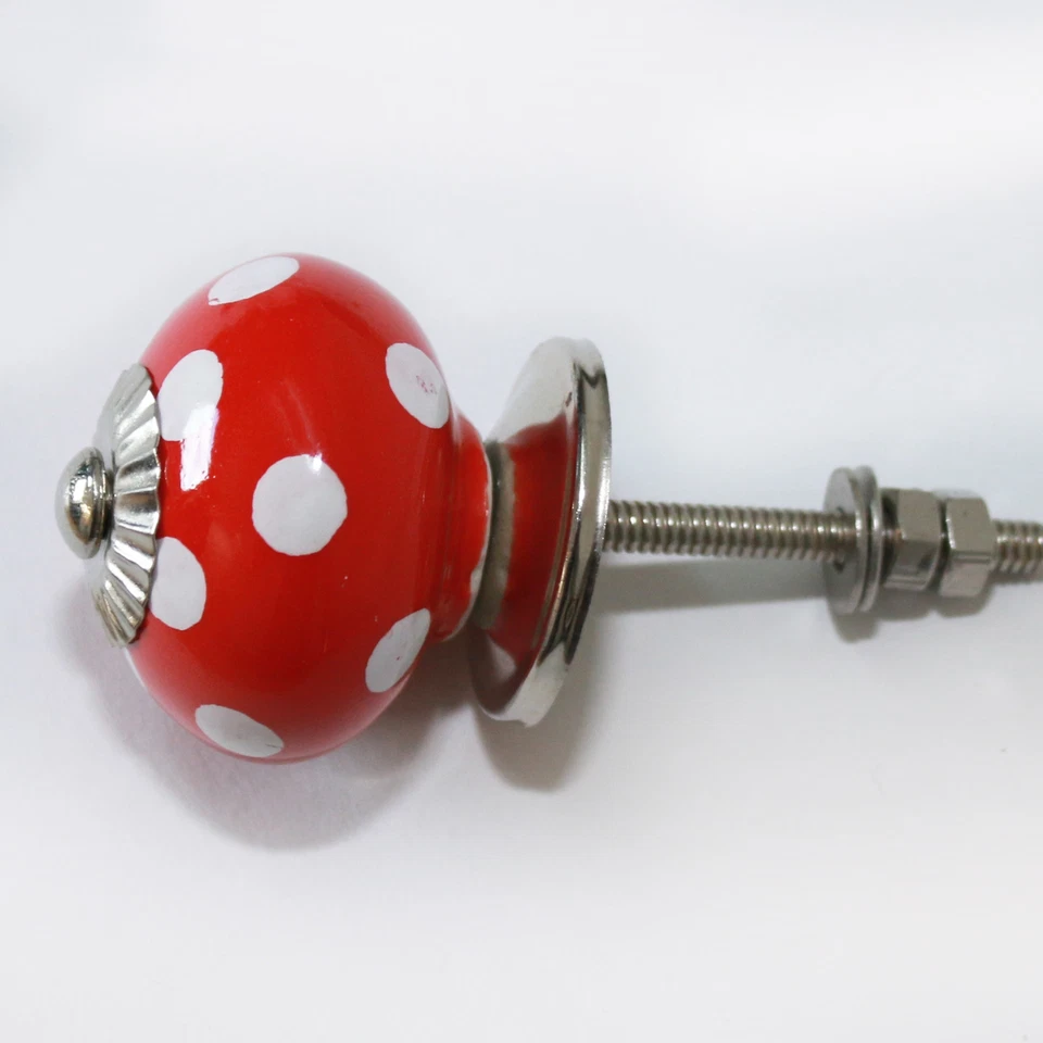 Möbelknöpfe Set 6- 8- 10 STK Möbelgriffe,Keramik Knöpfe Möbelknopf Rot Weiß - Bild 4 von 4