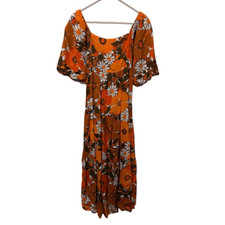 Faithfull The Brand Kiona Tiered boho Poplin Midi Dress Floral peasant small