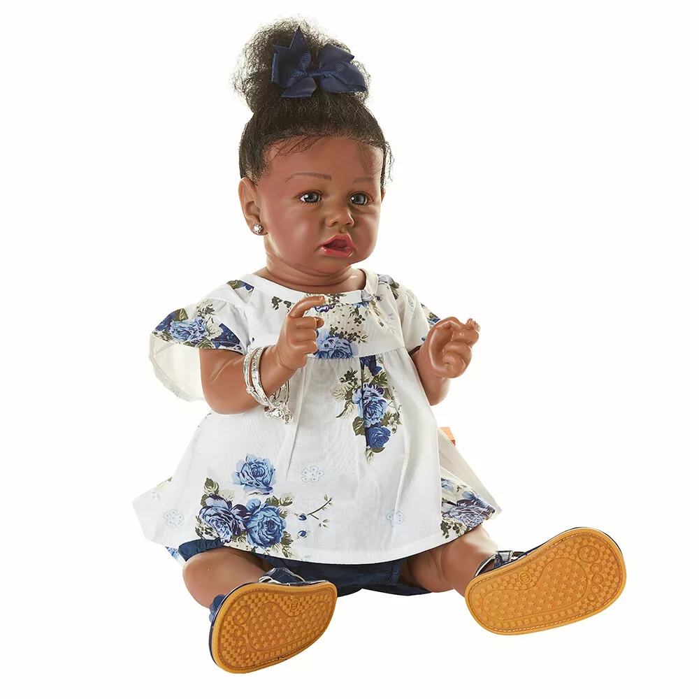 22'' Reborn Baby Girl Doll Full Body Vinyl Silicone African American Black  Bath