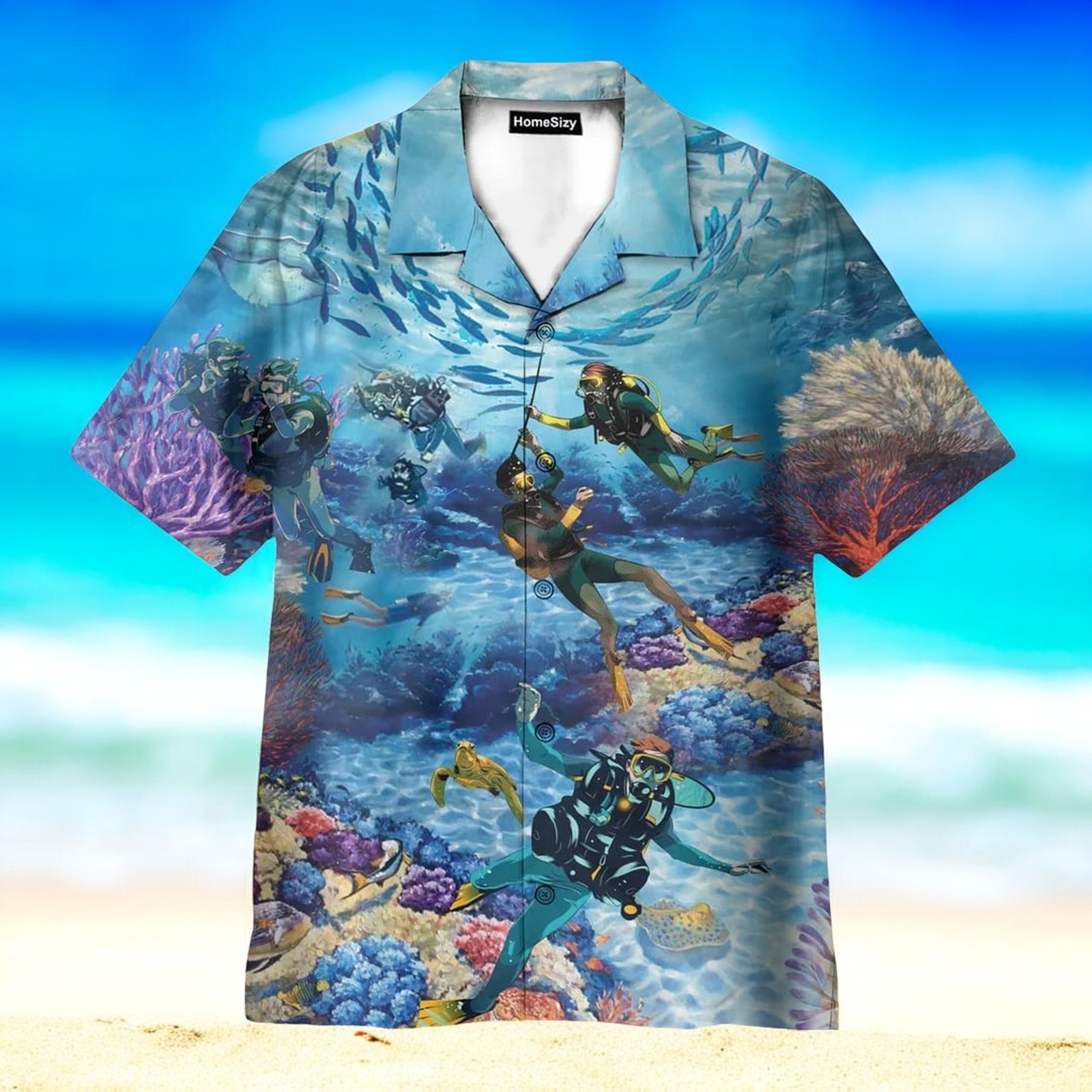 Stunning Blue Scuba Diving Coral Reef Hawaiian Shirt Design