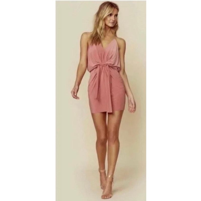 misa domino mini dress MISA Los Angeles Domino Tie Front Midi Dress in Red