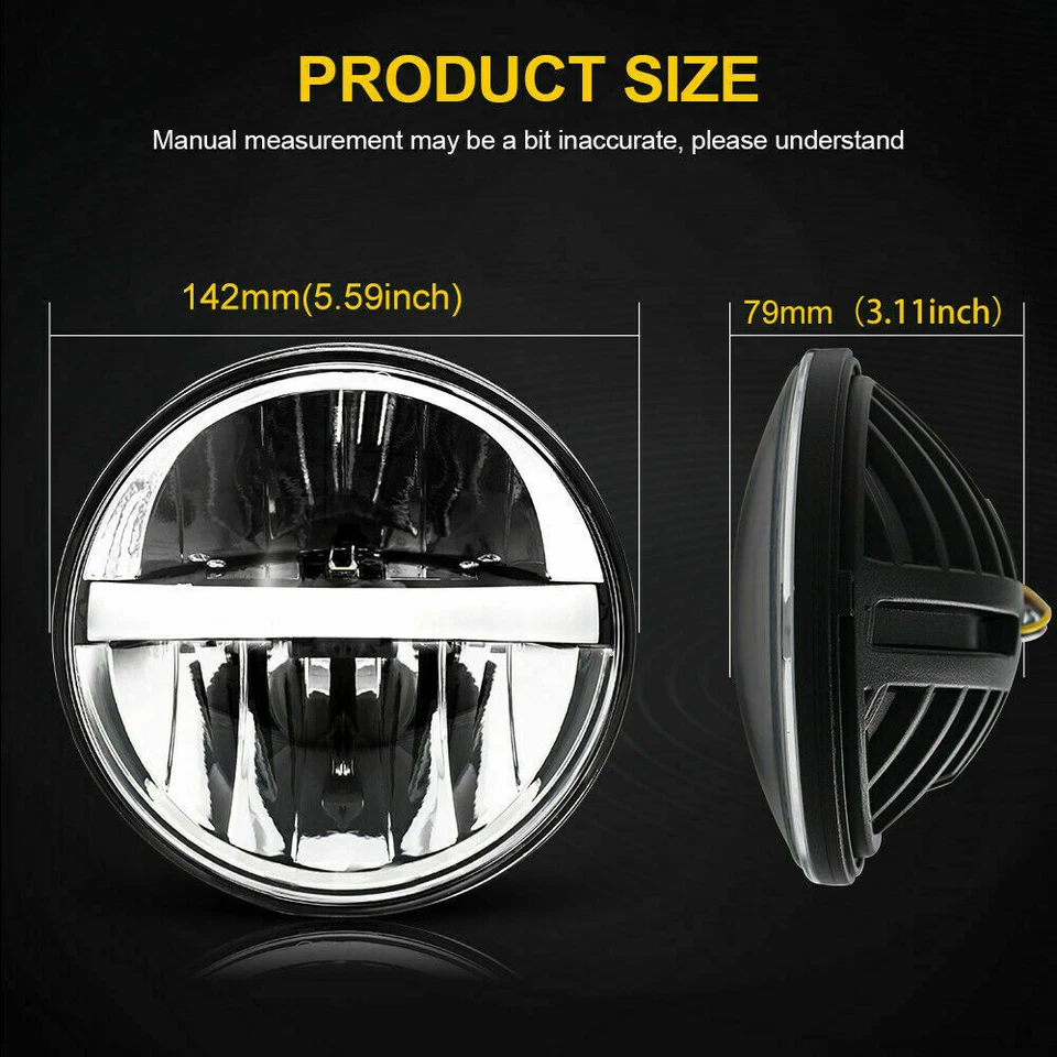 5-3/4'' 5.75'' 80W Black LED Headlight High Low Beam DRL for Motorcycle 12000LM - Image 4 of 4