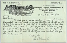 A.G. Brown & Co. Manufacturing Druggists Elmira, NY 1894 Receipt Billhead Scarce