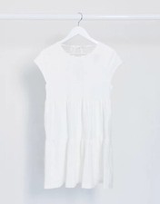 Bershka Babydoll Mini Dress In Ecru-White Size S