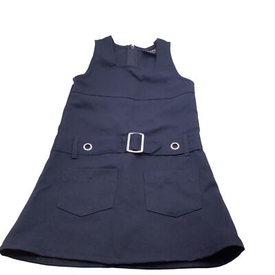 Beverly Hills Polo Club Girls Navy Uniform Dress W/ Belted Waist & Pockets Sz 4