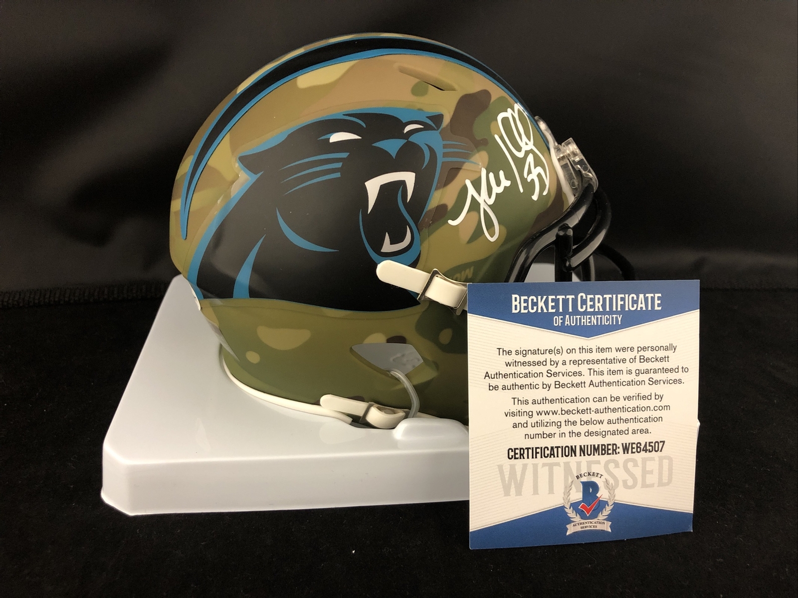 Luke Kuechly Autographed Signed Carolina Panthers CAMO MINI HELMET w/ BAS 