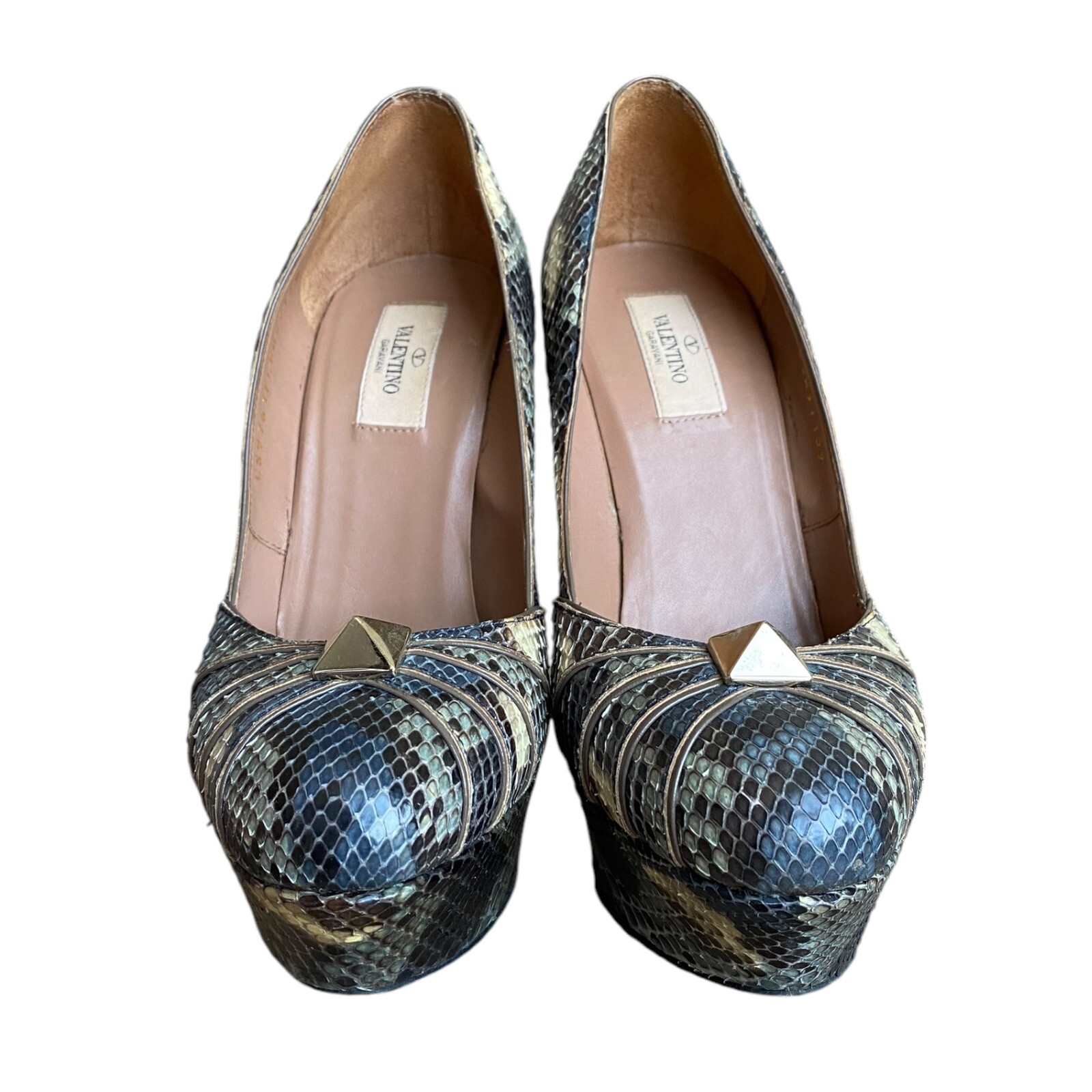 VALENTINO Multicolor Python Rockstud Round Toe Pl… - image 6