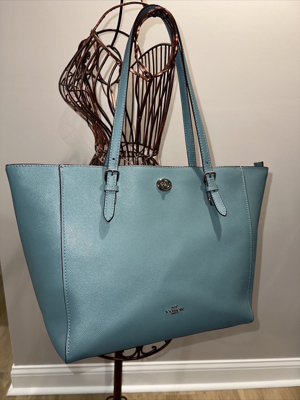 COACH Crossgrain Leather Laptop Tote Sage Blue 29086 Gem
