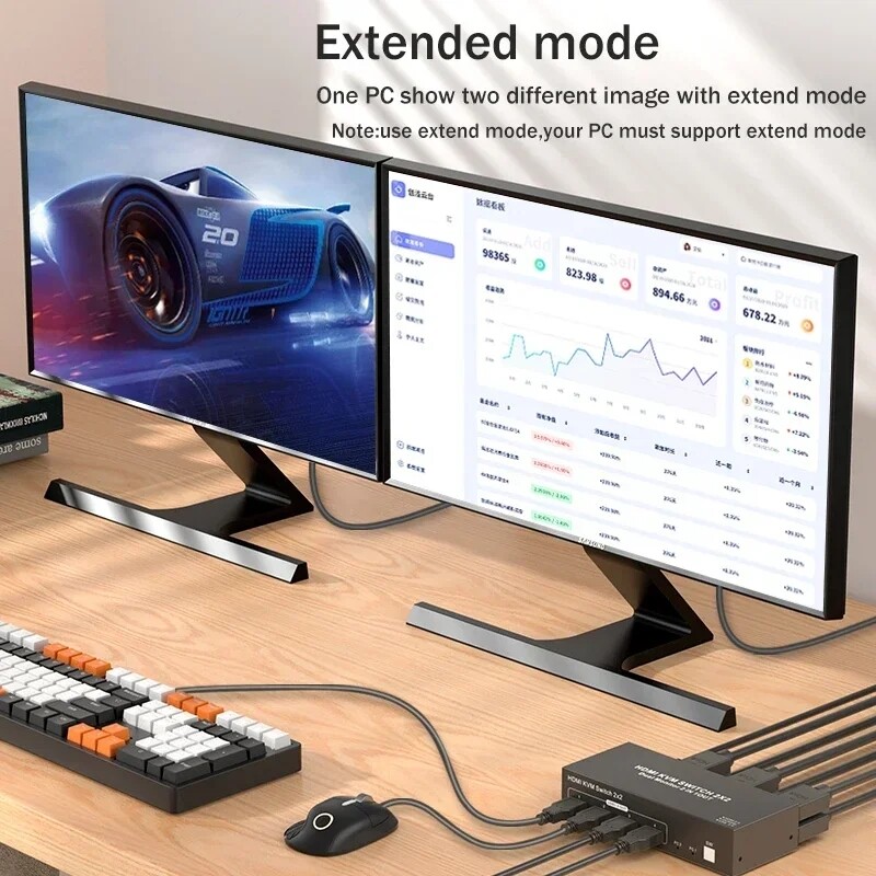 4K 60Hz Dual Monitor HDMI KVM Switch 2x2 USB 3.0 Extended Display For ...