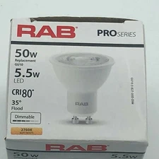 RAB 5.5W LED MR16 GU10 120V 2700K Warm White FL35 Degree Flood Dimmable CRI 80