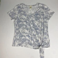 Matty M Women’s Medium Shirt Blue Gray Cream Tie Dye Knotted Rayon Spandex Blend
