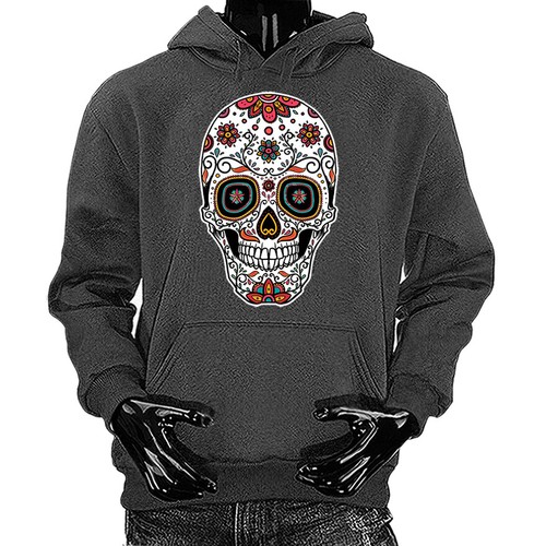 Sugar Skull Fleece Grafik Pullover Hoodie - Bild 5 von 9