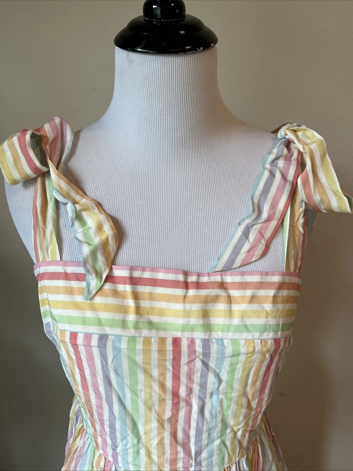 Vestido Yumi Kim Anthropologie Color Me Maxi a Rayas Arco Iris en Niveles Cottagecore 4 Foto 3 de 4