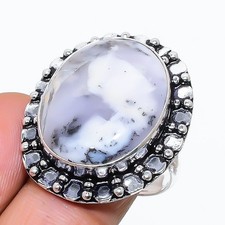 Natural Dendrite Opal Gemstone 925 Sterling Silver Jewelry Ring Size 8 US