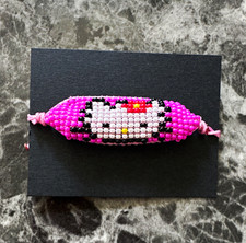 Hello Kitty Cartoon Beaded Charm Bracelet Pink White Black Adjustable Tie