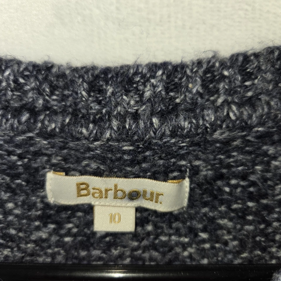 Barbour Womens Blue Marled Pullover Front Pocket Knit Sweater Sz 10 Cotton Blend - Image 4 of 4