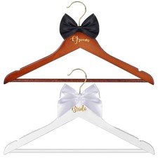 2 Pack Bride and Groom Wedding Hanger Set, Bridal Wedding Dress Hanger with B...