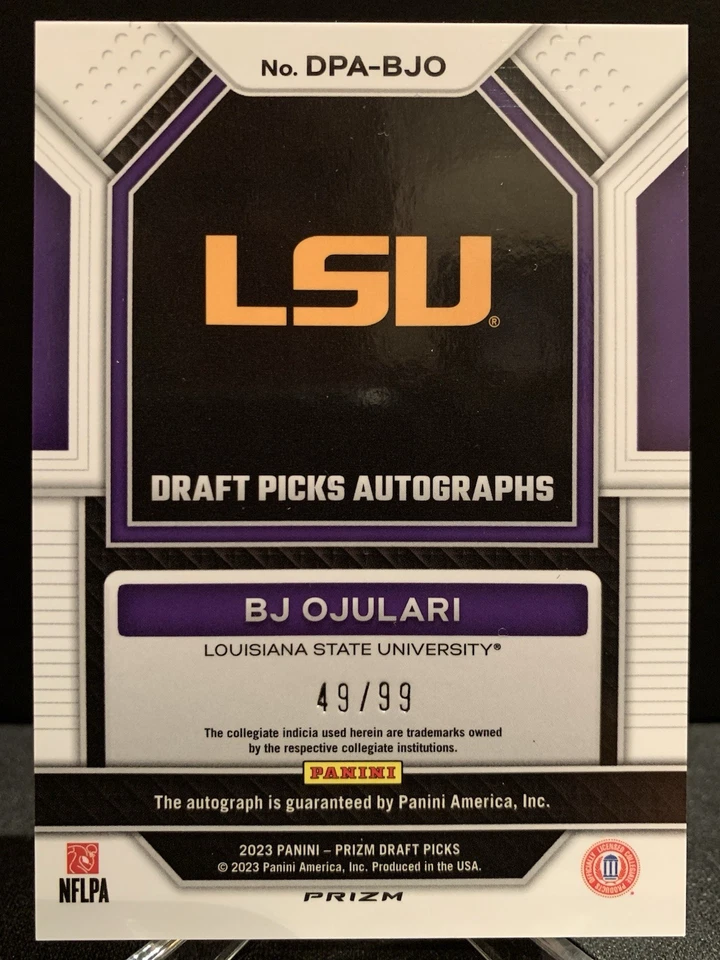 2023 PANINI PRIZM DRAFT PICKS BJ OJULARI AUTO /99 LSU - Image 2 of 2
