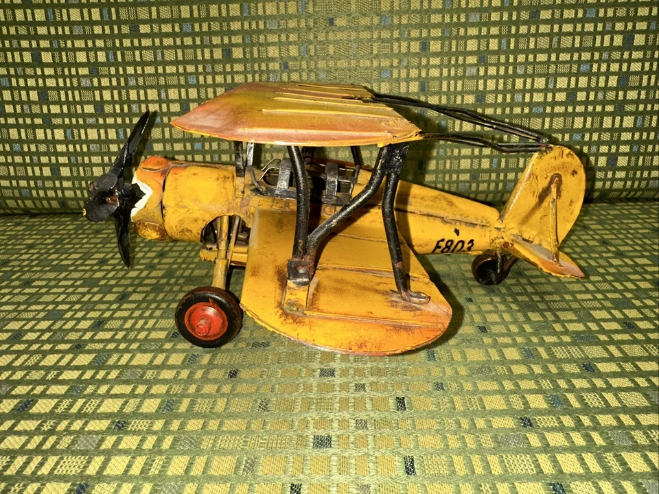 Винтажная металлическая модель самолета - оловянный ретро планер самолета - декор биплана самолета - Изображение 3 из 4