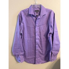 CK Calvin Klein Men's Purple Slim Fit Non Iron Long Sleeve Dress Shirt 16 32/33