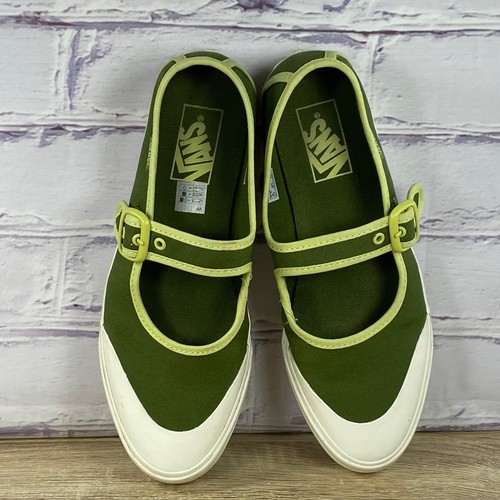 Vans Mary Jane Green Canvas Sneakers Women's Size 8 Buckle Slip On Flats - Picture 6 of 8