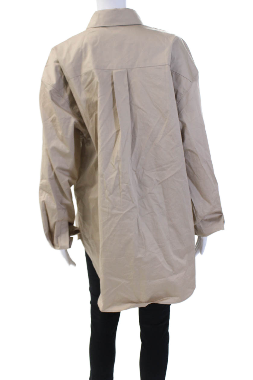 Sold Out Women Basic Button-Up Collared Beige Cot… - image 3