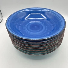Vancasso Bonbon Blue Variety Stoneware Pasta Bowls Swirl 8.5” - Set Of 7