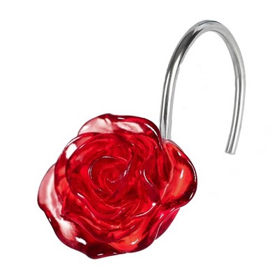 Red Rose Shower Curtain Hooks: Burgundy Crystal Glitter Ice Textured Decorati...