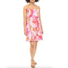 Cabana Crown & Ivy Tiered Tank Dress Pink Tie Dye Junior's Size XL