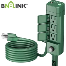 BN-LINK 2-8Hr Outdoor Power Strip Yard Stake Timer 6 Grounded Outlets Waterproof