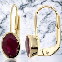 Boutons Oval 333 Gold Gelbgold 2 Rubine Rot Ohrringe OhrhäNger Goldohrringe