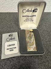 Vintage Colibri Electro Quartz Lighter W/ Box Birds Flowers Monogrammed