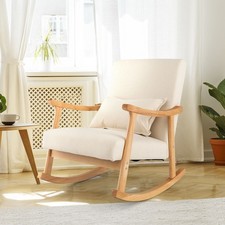 Upholstered Rocking Chair Bedroom Modern Wooden Single Accent Rocker-Beige