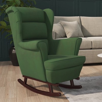 Rocking Chair Wingback Dark Green Velvet and Solid Wood