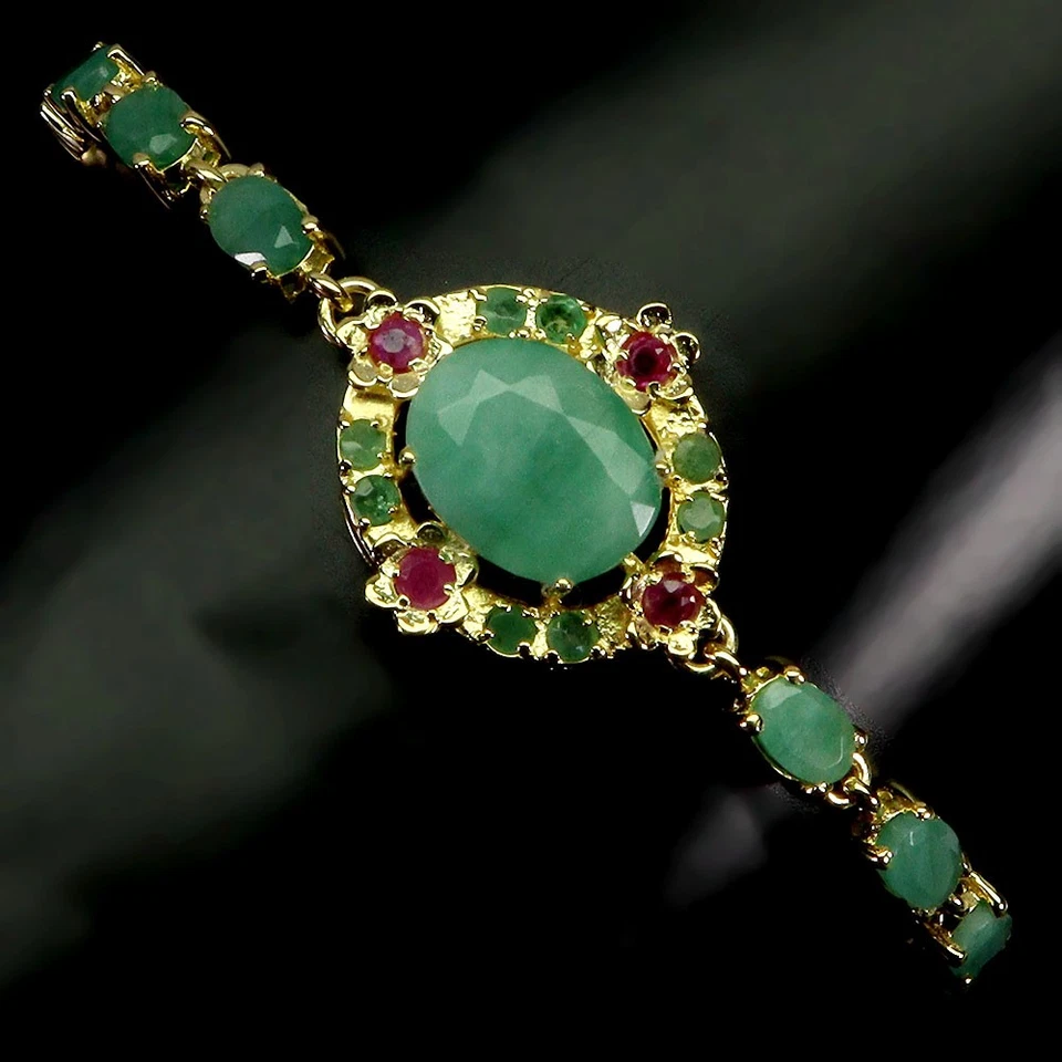 925 Sterling Silber Armband Oval Smaragd 12x10mm Rubin No USA Einfuhr Gebühren - Bild 2 von 4