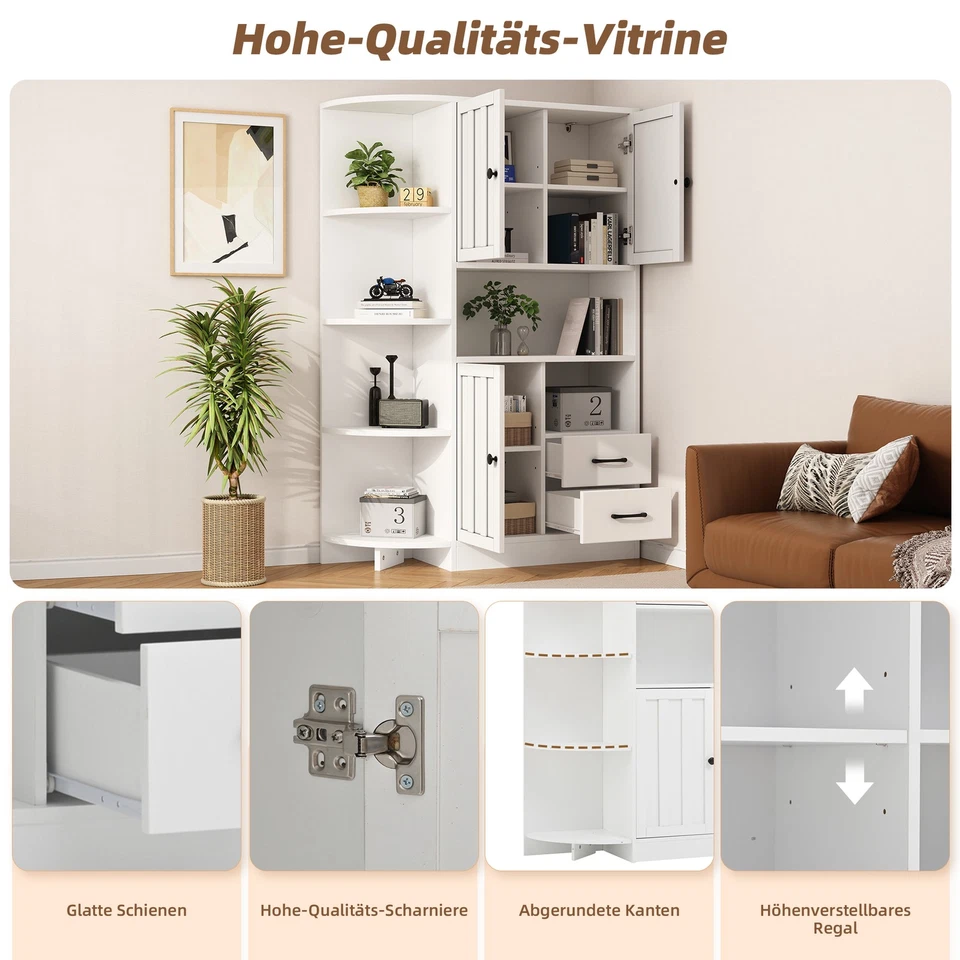 Hochschrank Küchenschrank Vitrinenschrank 155 cm Hoch mit Eckregal mit 4 Ebenen - Bild 4 von 4