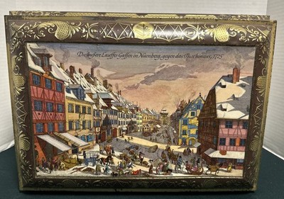 VTG E Otto Schmidt Large Nurnberg Germany Pressed Tin Biscuit Box GIngerbread