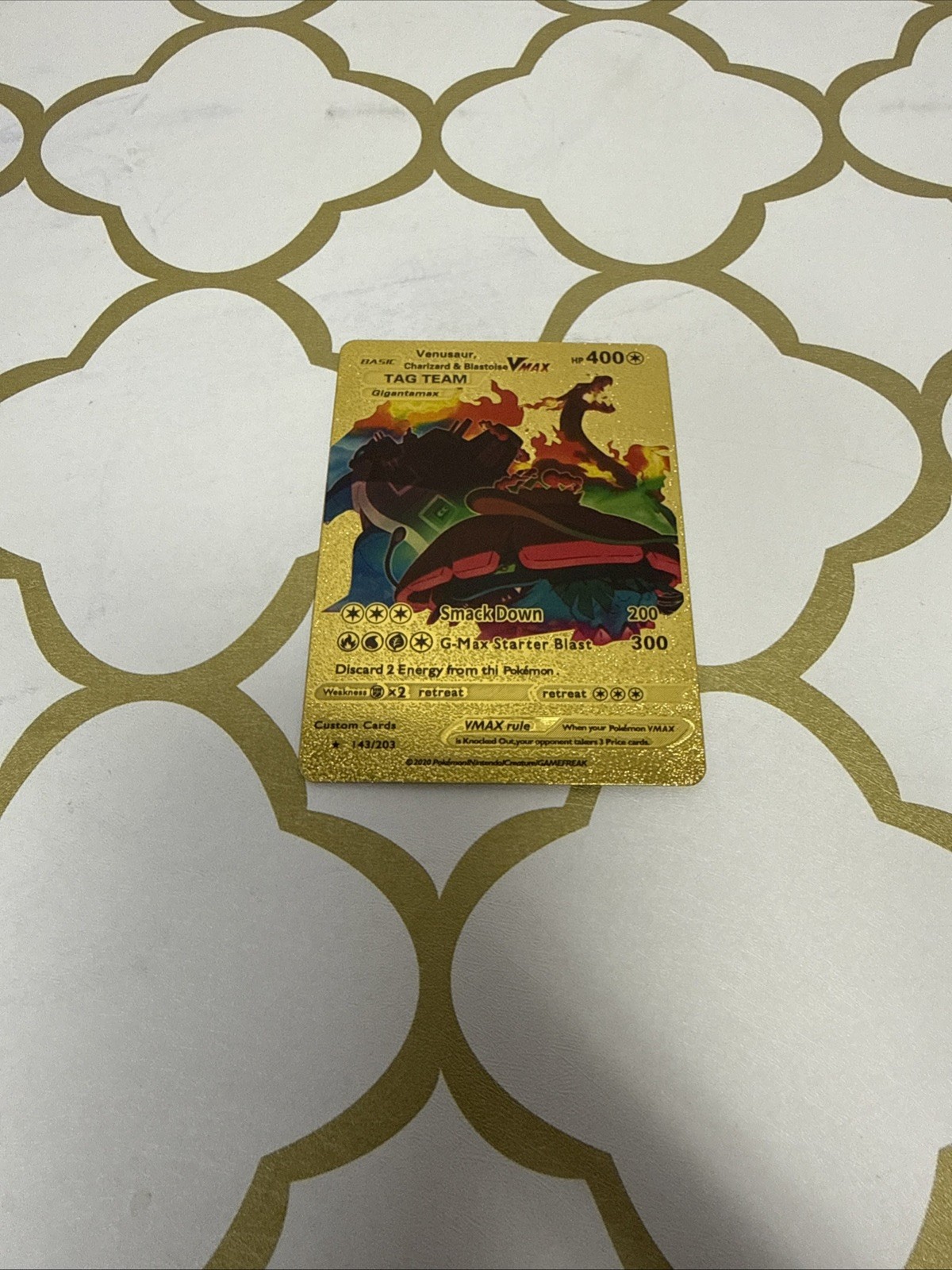 POKEMON Gold Charizard Blastoise Venusaur Vmax Tag Team Card HP 400. 143/203