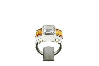 Colleen Lopez Sterling Silver Diamond & Citrine Shaker Ring, Size 5