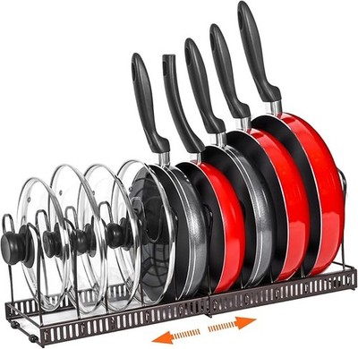 Expandable Pot and Pan Lid Organizer Holder with 10 Adjustable Compartment