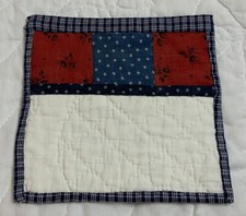 Antique Vintage Patchwork Quilt Table Topper Or Doll Quilt, Calicos, Red, Blue